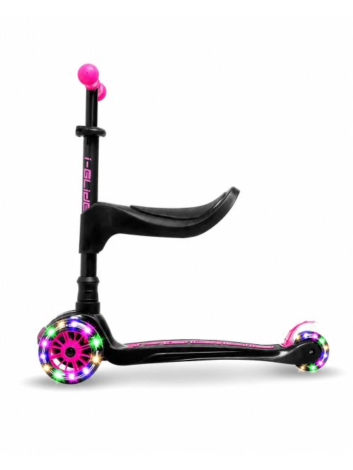 Trotineta Copii i-Glide 3 Wheel (Black/Pink) + Scaun Trotineta i-Glide 3 Wheel Scooter Seat (Negru)